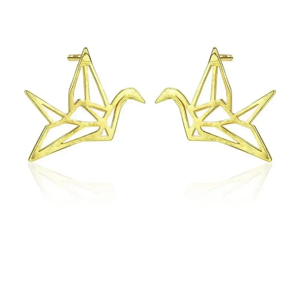 NEW sterling silver crane bird brushed stud earrings jewelry B5A